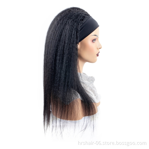 Year end Promotion 200% density kinky straight yaki headband wig Wholesale price 100% human hair India hair wig for black woman